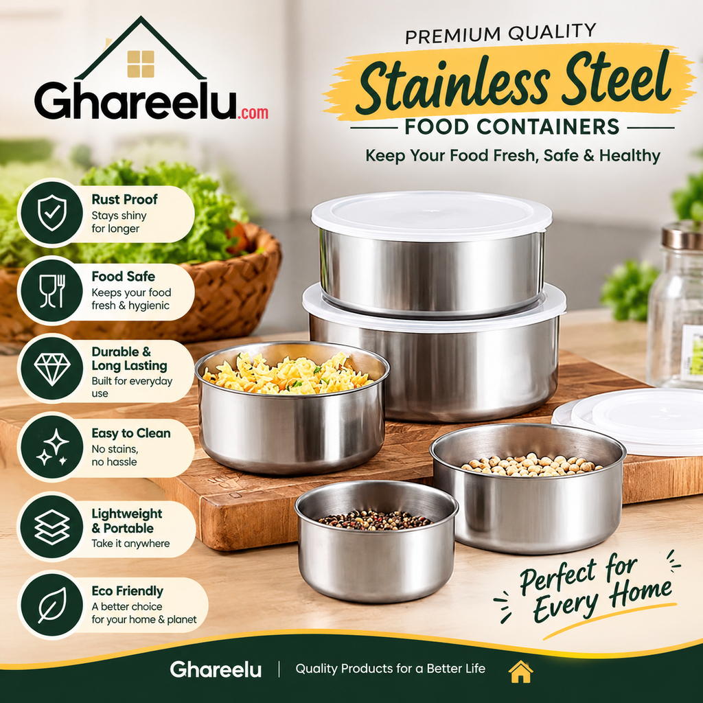 Premium Stainless Steel Food Storage Containers with Airtight Lids | Durable Kitchen Storage Set