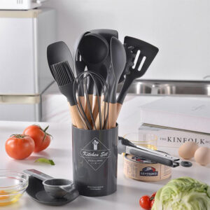 12-Piece Premium Silicone Kitchen Utensil Set with Wooden Handles